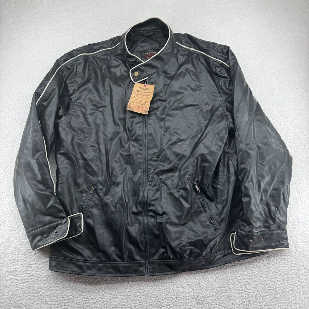 NWD Steve & Barry's Faux Leather Jacket Mens XL Black Full Zip Biker Heavyweight